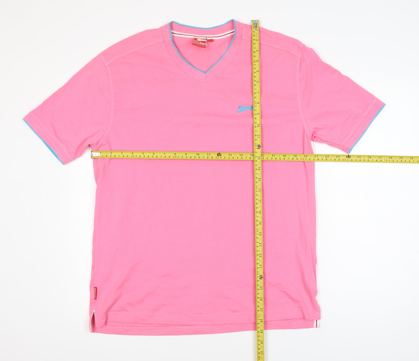 Slazenger Men's Pink V-Neck Cotton T-Shirt Size L