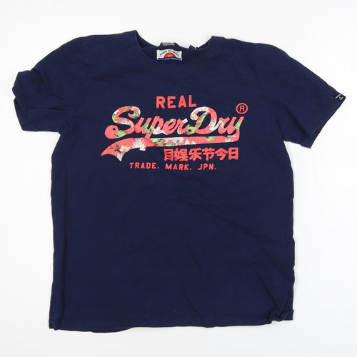 Superdry Women's Blue Logo Cotton T-Shirt Size 8 Short Sleeve
