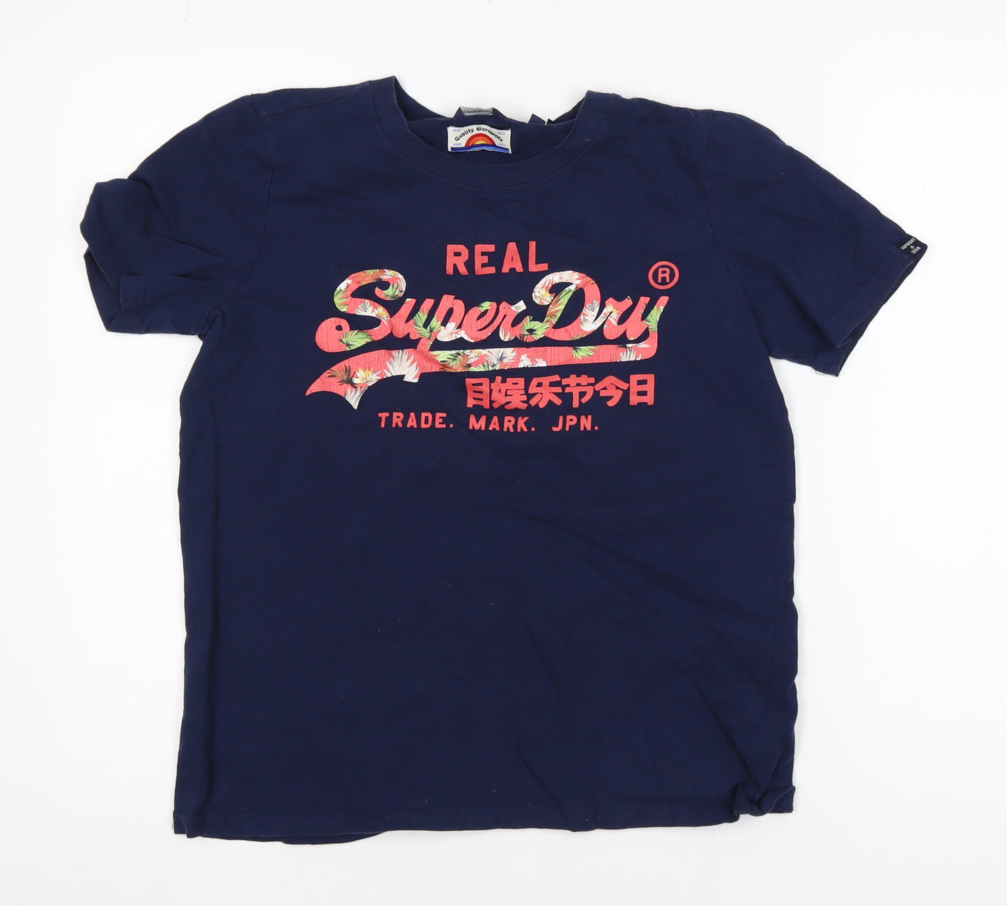 Superdry Women's Blue Logo Cotton T-Shirt Size 8 Short Sleeve