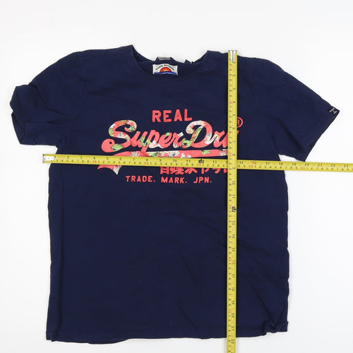 Superdry Women's Blue Logo Cotton T-Shirt Size 8 Short Sleeve
