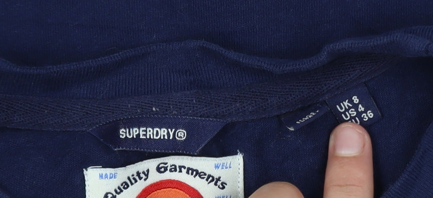 Superdry Women's Blue Logo Cotton T-Shirt Size 8 Short Sleeve