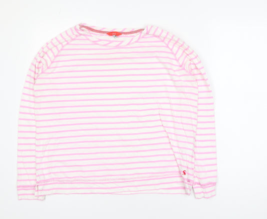 Joules Women Pink White Striped Long Sleeve Cotton T-Shirt Size 14