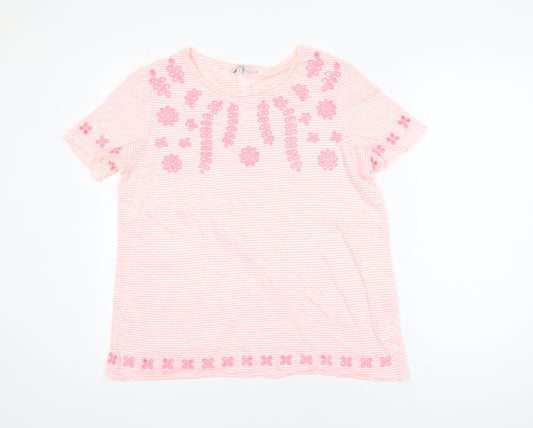Next Women's Pink Striped Floral Embroidered T-Shirt Size 12