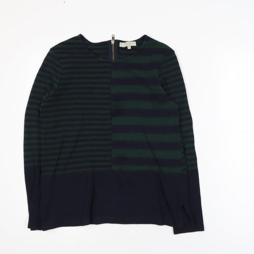 Hobbs Women’s Blue Striped Crew Neck Cotton Long Sleeve Jumper Size M