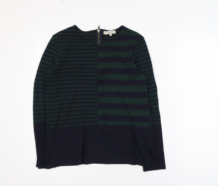 Hobbs Women’s Blue Striped Crew Neck Cotton Long Sleeve Jumper Size M