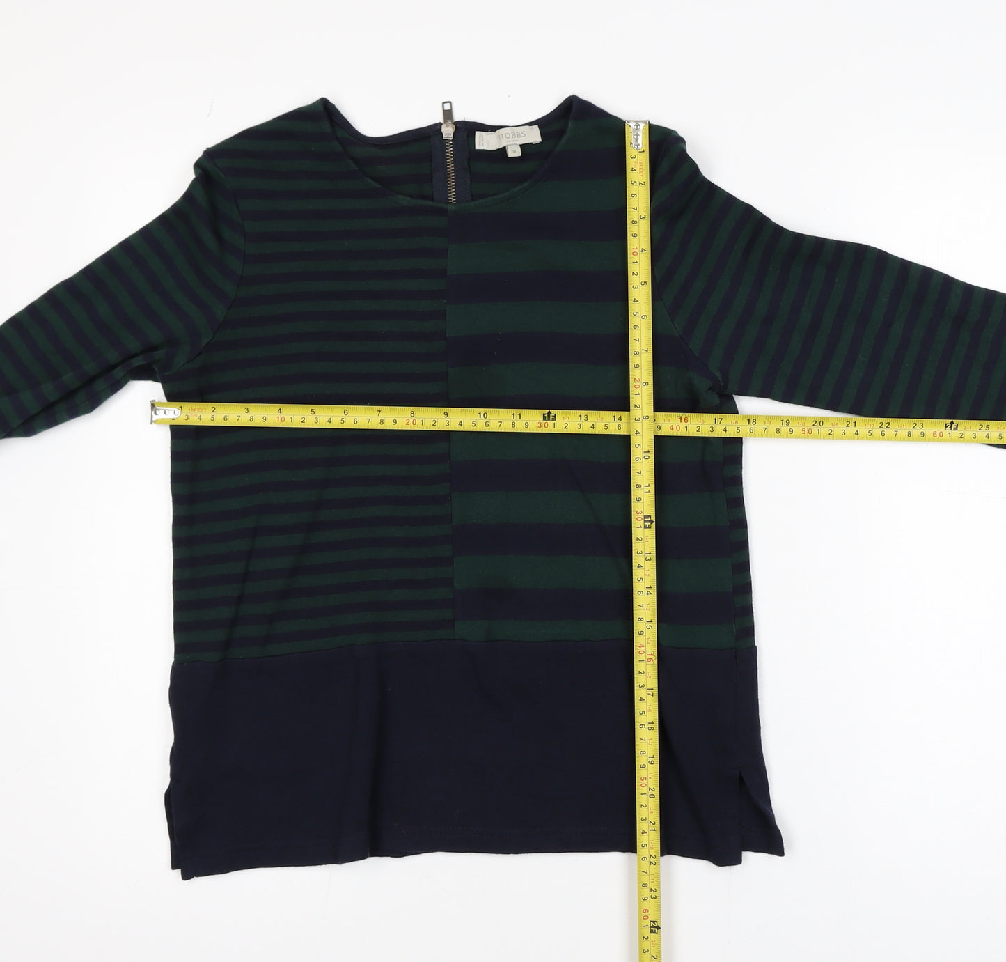 Hobbs Women’s Blue Striped Crew Neck Cotton Long Sleeve Jumper Size M