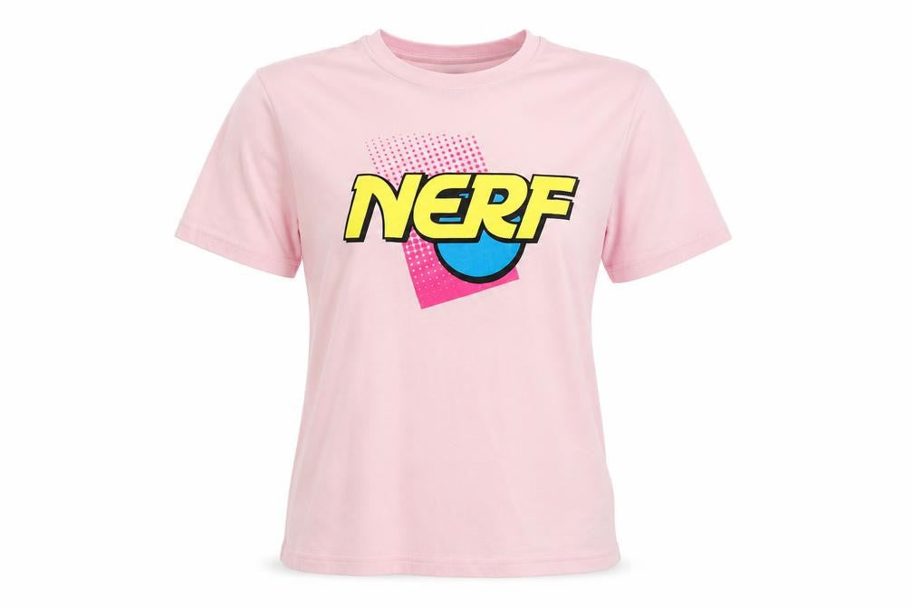 Front view of DIFUZED Nerf Pink Women's Small Cotton Crew Neck T-Shirt