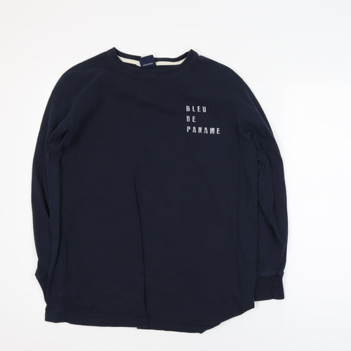 Bleu De Paname Men's Blue Long Sleeve Graphic Cotton T-Shirt Size L