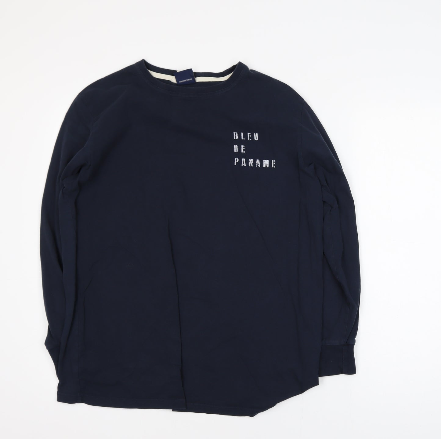Bleu De Paname Men's Blue Long Sleeve Graphic Cotton T-Shirt Size L