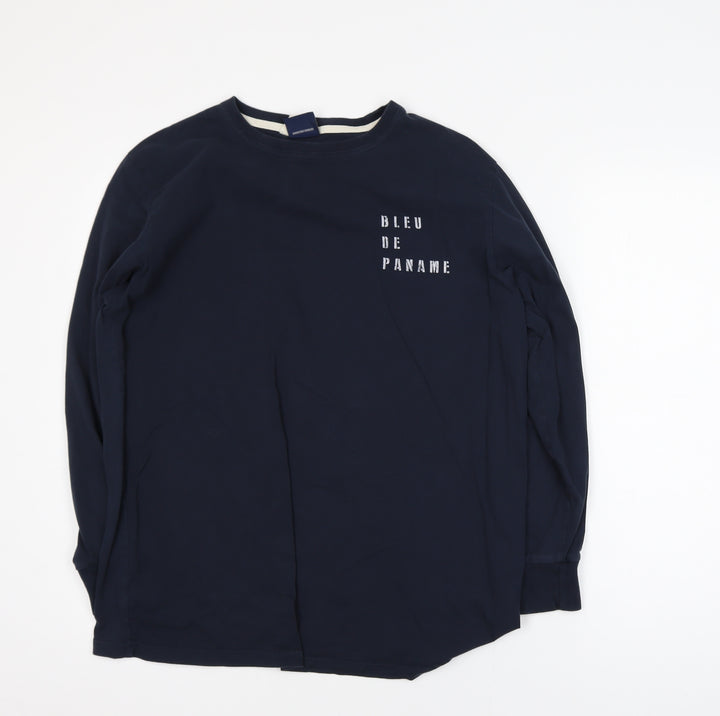 Bleu De Paname Men's Blue Long Sleeve Graphic Cotton T-Shirt Size L