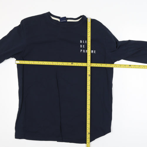 Bleu De Paname Men's Blue Long Sleeve Graphic Cotton T-Shirt Size L