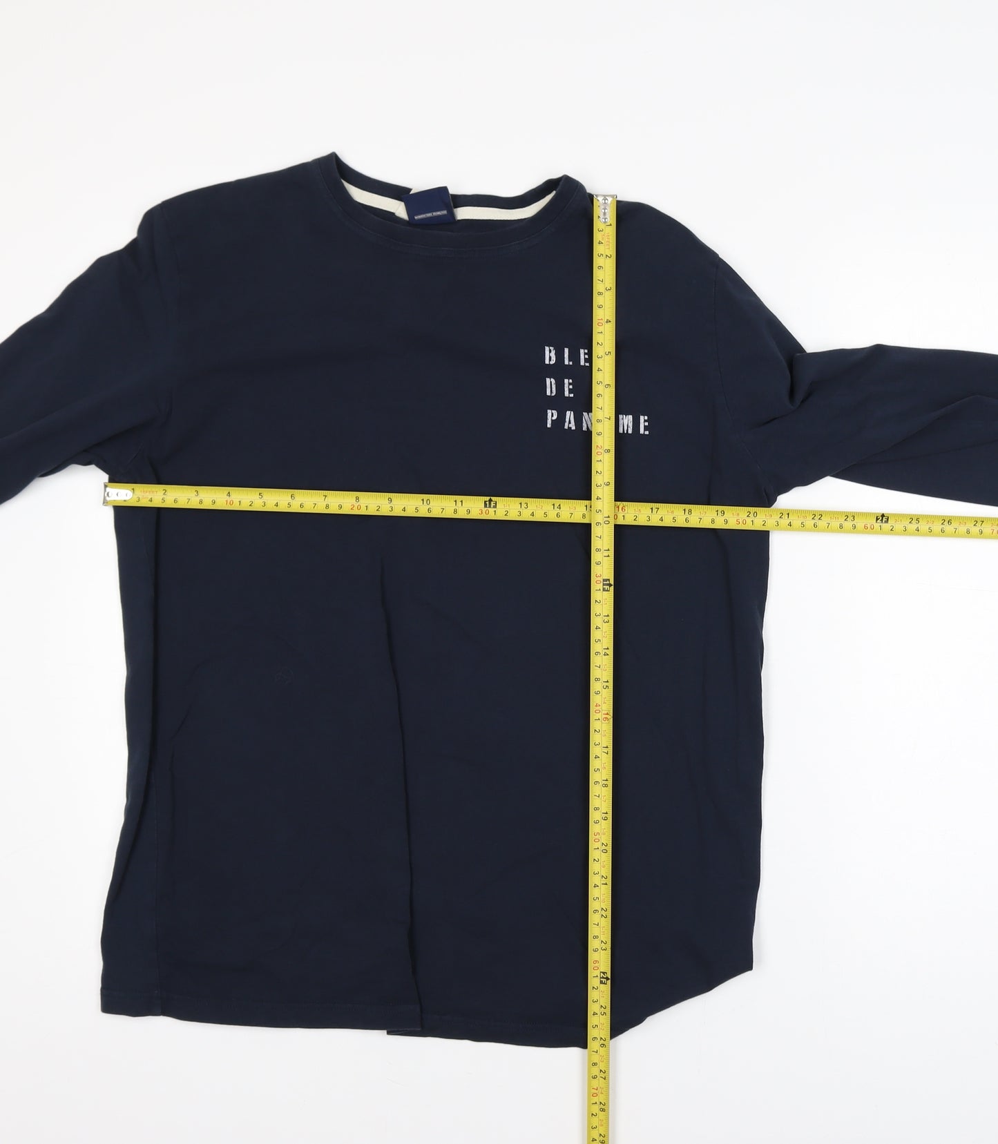 Bleu De Paname Men's Blue Long Sleeve Graphic Cotton T-Shirt Size L
