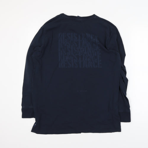 Bleu De Paname Men's Blue Long Sleeve Graphic Cotton T-Shirt Size L
