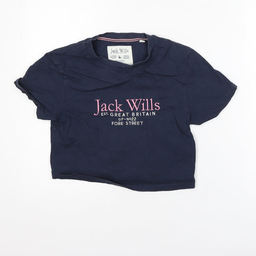 Jack Wills Womens Blue Cropped Cotton T-Shirt UK 10