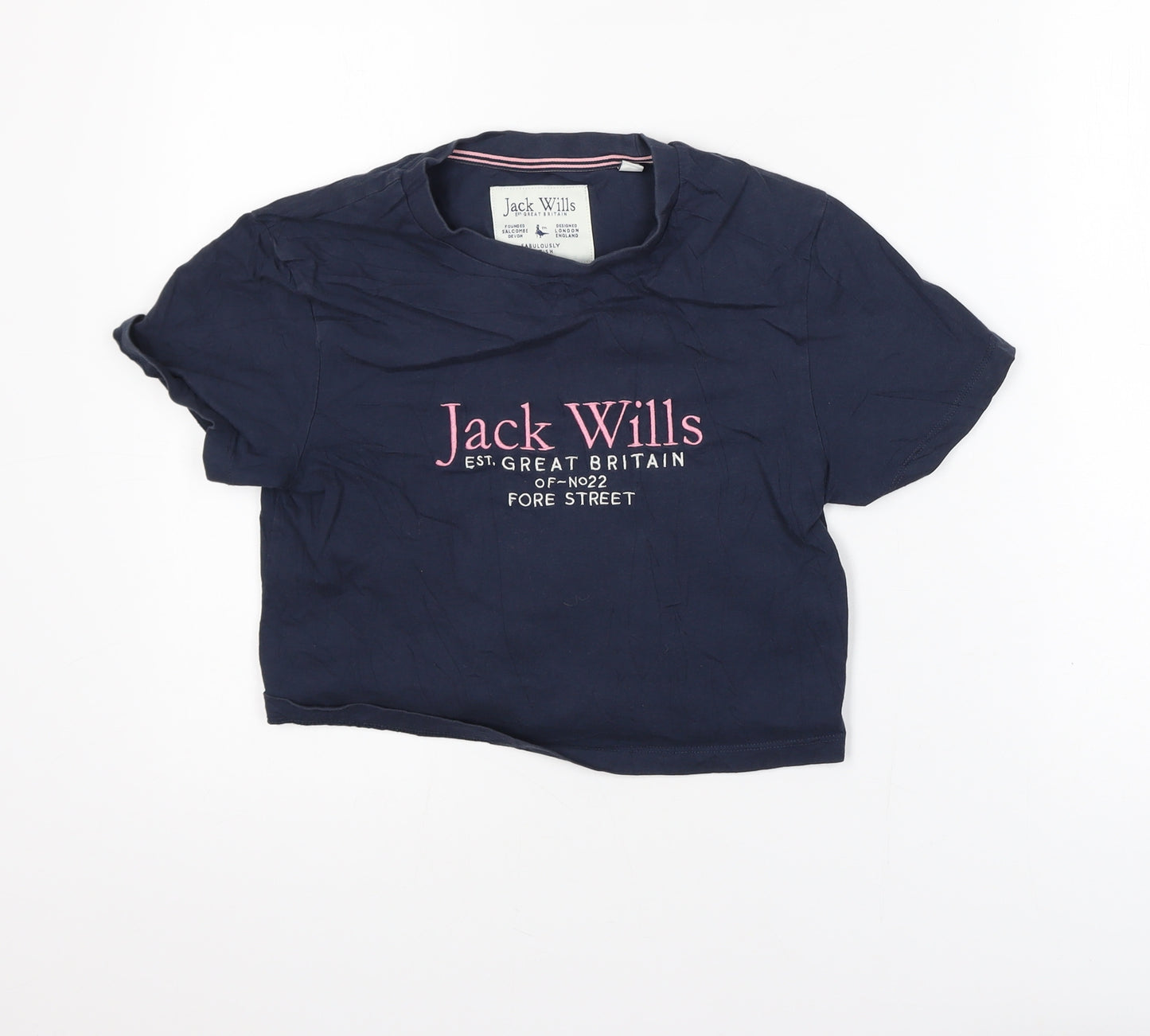 Jack Wills Womens Blue Cropped Cotton T-Shirt UK 10