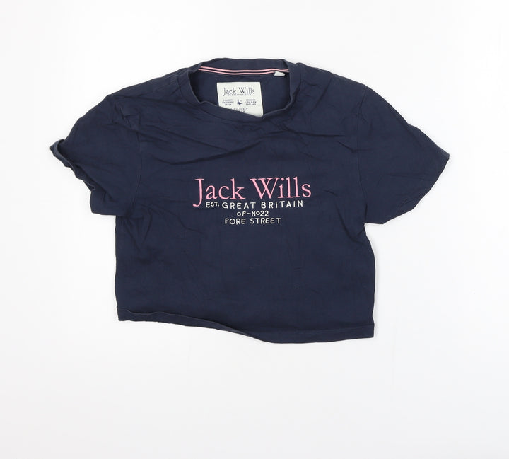 Jack Wills Womens Blue Cropped Cotton T-Shirt UK 10