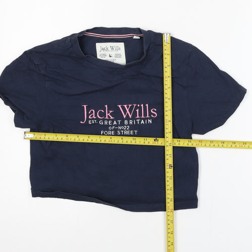 Jack Wills Womens Blue Cropped Cotton T-Shirt UK 10