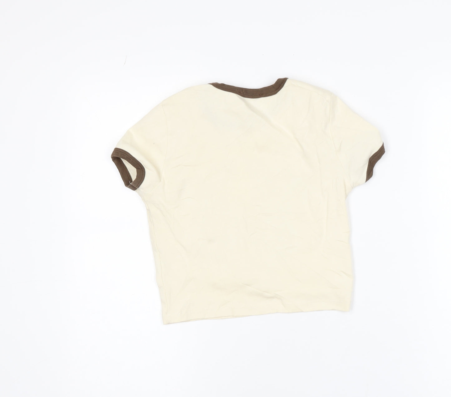 Pull & Bear Womens Beige Butterfly Ringer T-Shirt Size M