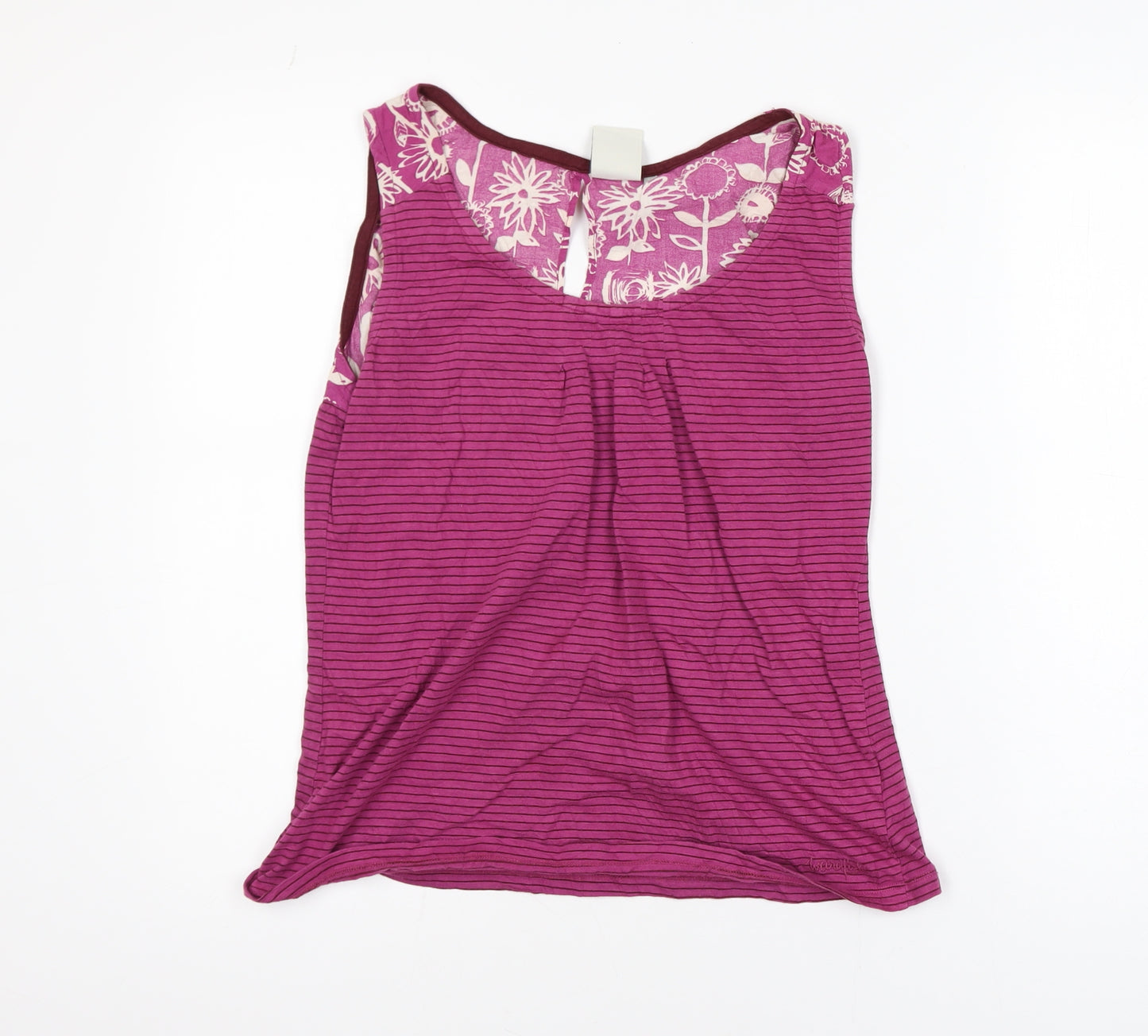 Weird Fish Women's Pink Striped Floral Tank Top Size 12
