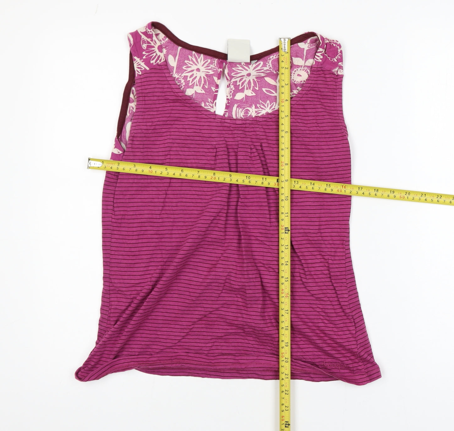 Weird Fish Women's Pink Striped Floral Tank Top Size 12