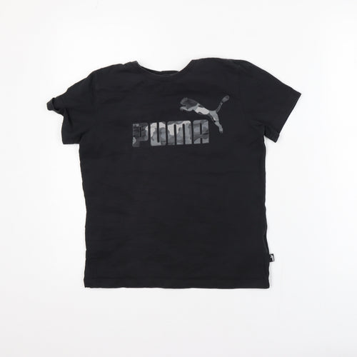 Puma Boys Black 11-12 Years Short Sleeve Crew Neck Logo T-Shirt
