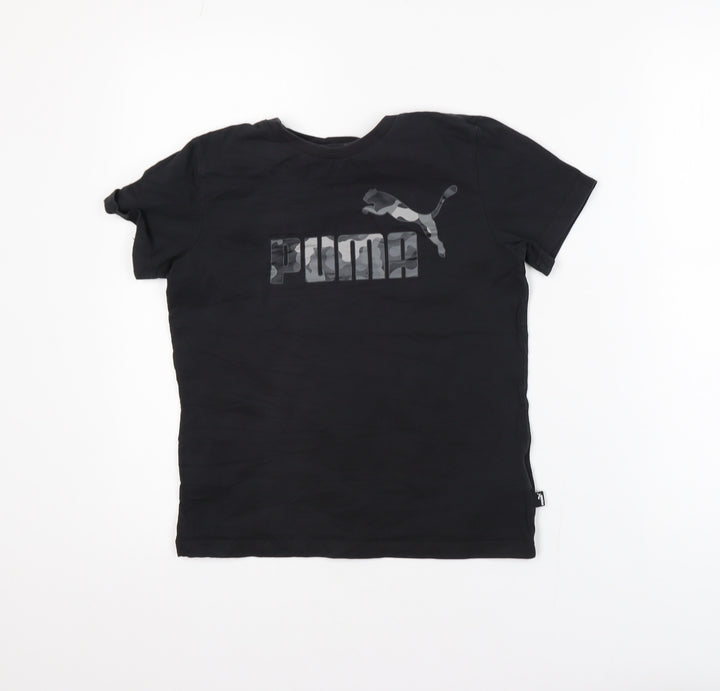 Puma Boys Black 11-12 Years Short Sleeve Crew Neck Logo T-Shirt
