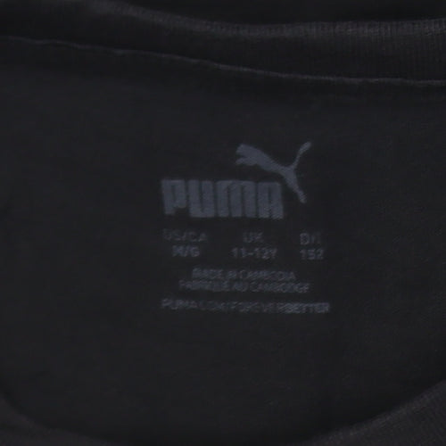 Puma Boys Black 11-12 Years Short Sleeve Crew Neck Logo T-Shirt