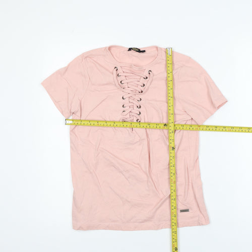 The Roadster Life Co. Women's Pink Lace Up Cotton T-Shirt Size S