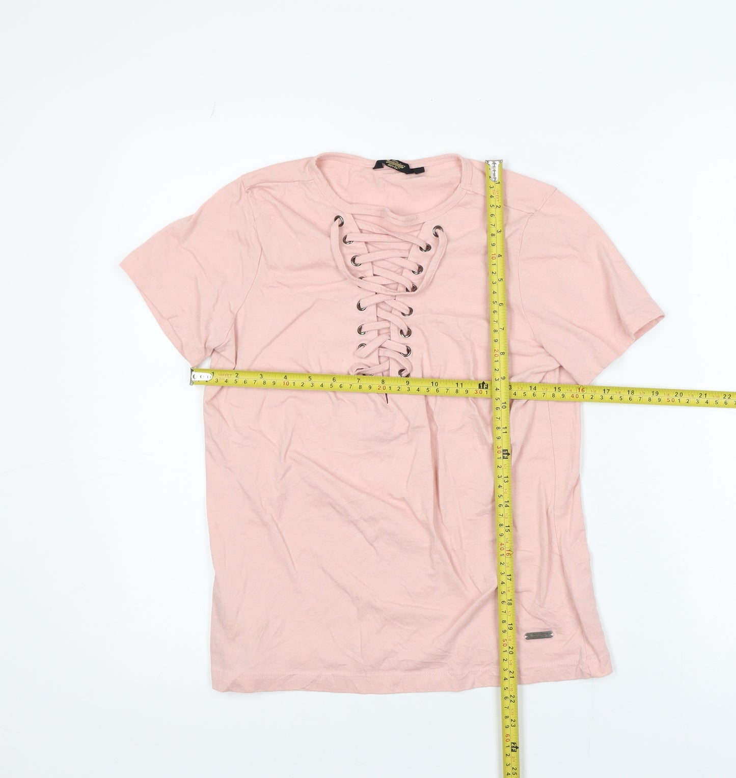 The Roadster Life Co. Women's Pink Lace Up Cotton T-Shirt Size S