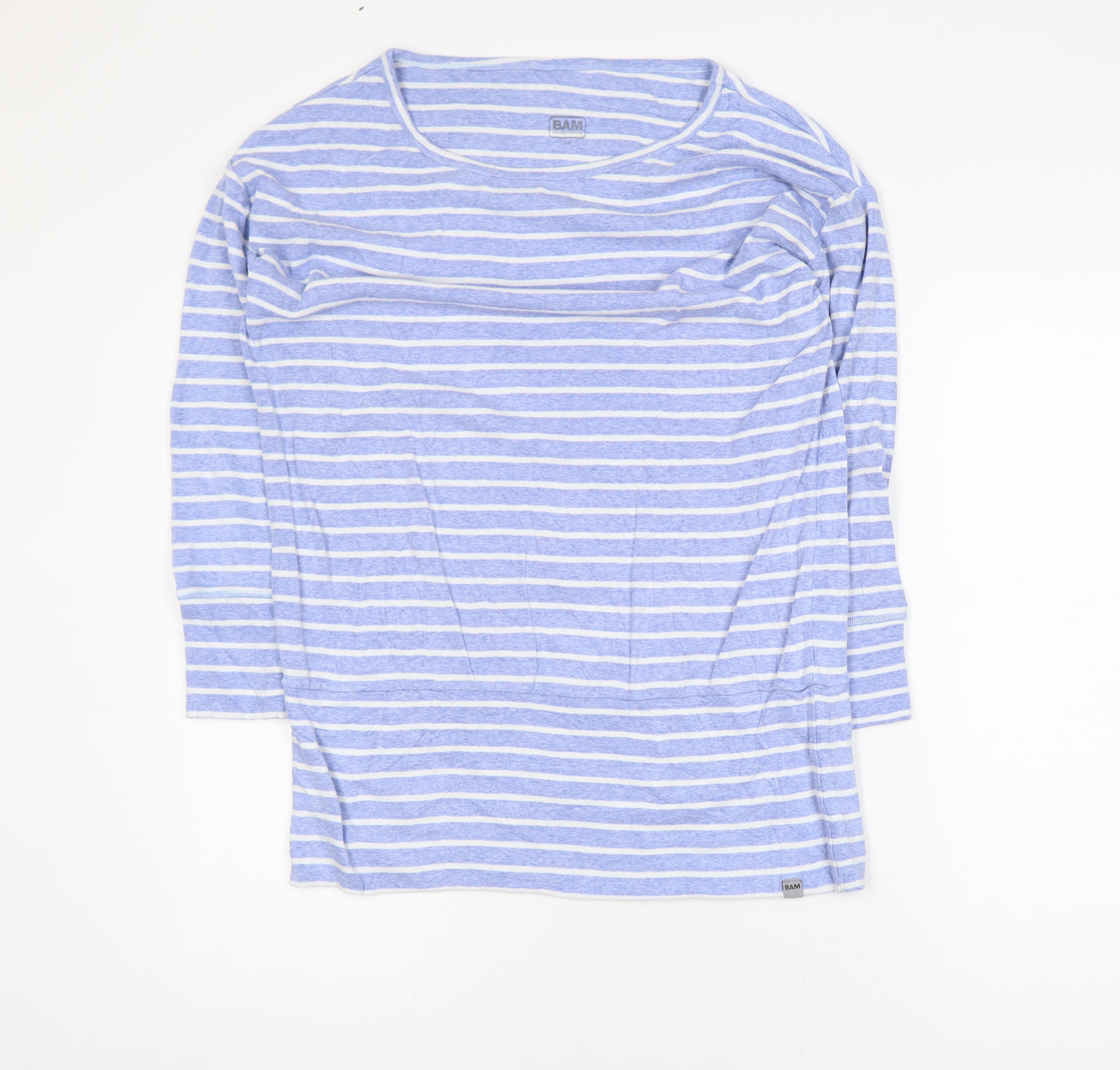 BAM Womens Blue Striped 3/4 Sleeve Bamboo T-Shirt Size 14