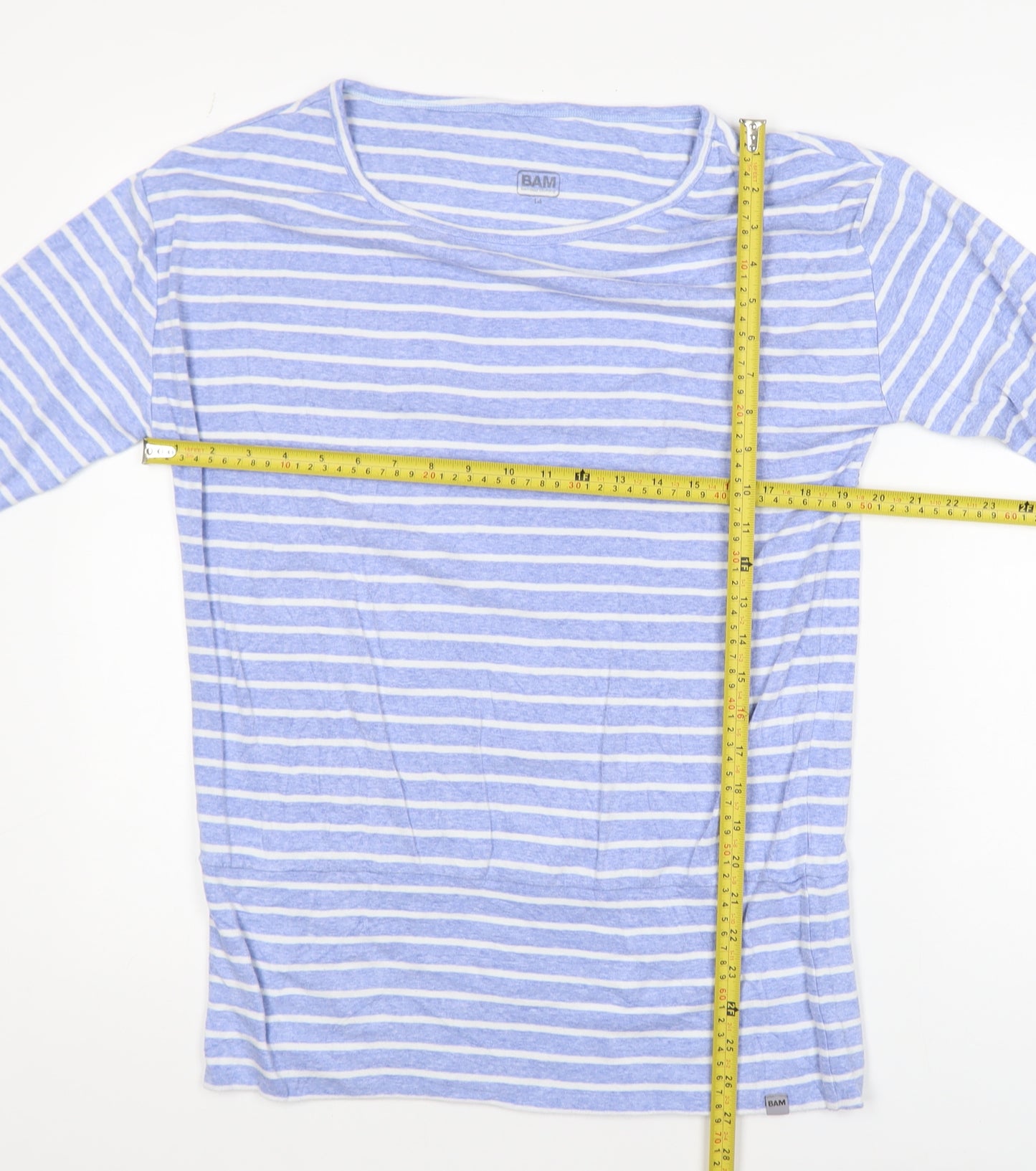BAM Womens Blue Striped 3/4 Sleeve Bamboo T-Shirt Size 14