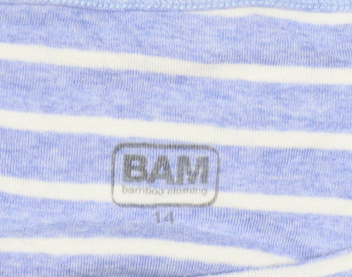 BAM Womens Blue Striped 3/4 Sleeve Bamboo T-Shirt Size 14