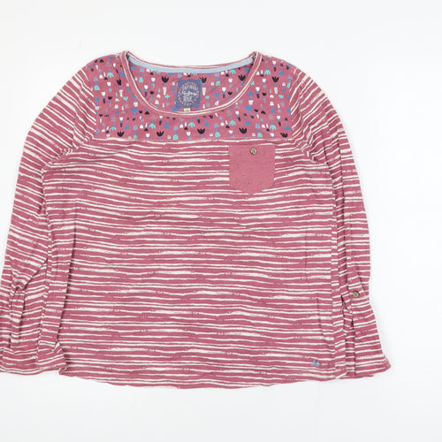 Mantaray Women Pink Striped Cotton Long Sleeve T-Shirt Size 14