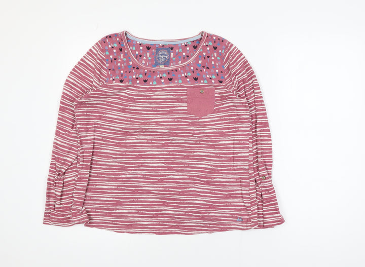 Mantaray Women Pink Striped Cotton Long Sleeve T-Shirt Size 14
