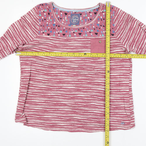Mantaray Women Pink Striped Cotton Long Sleeve T-Shirt Size 14