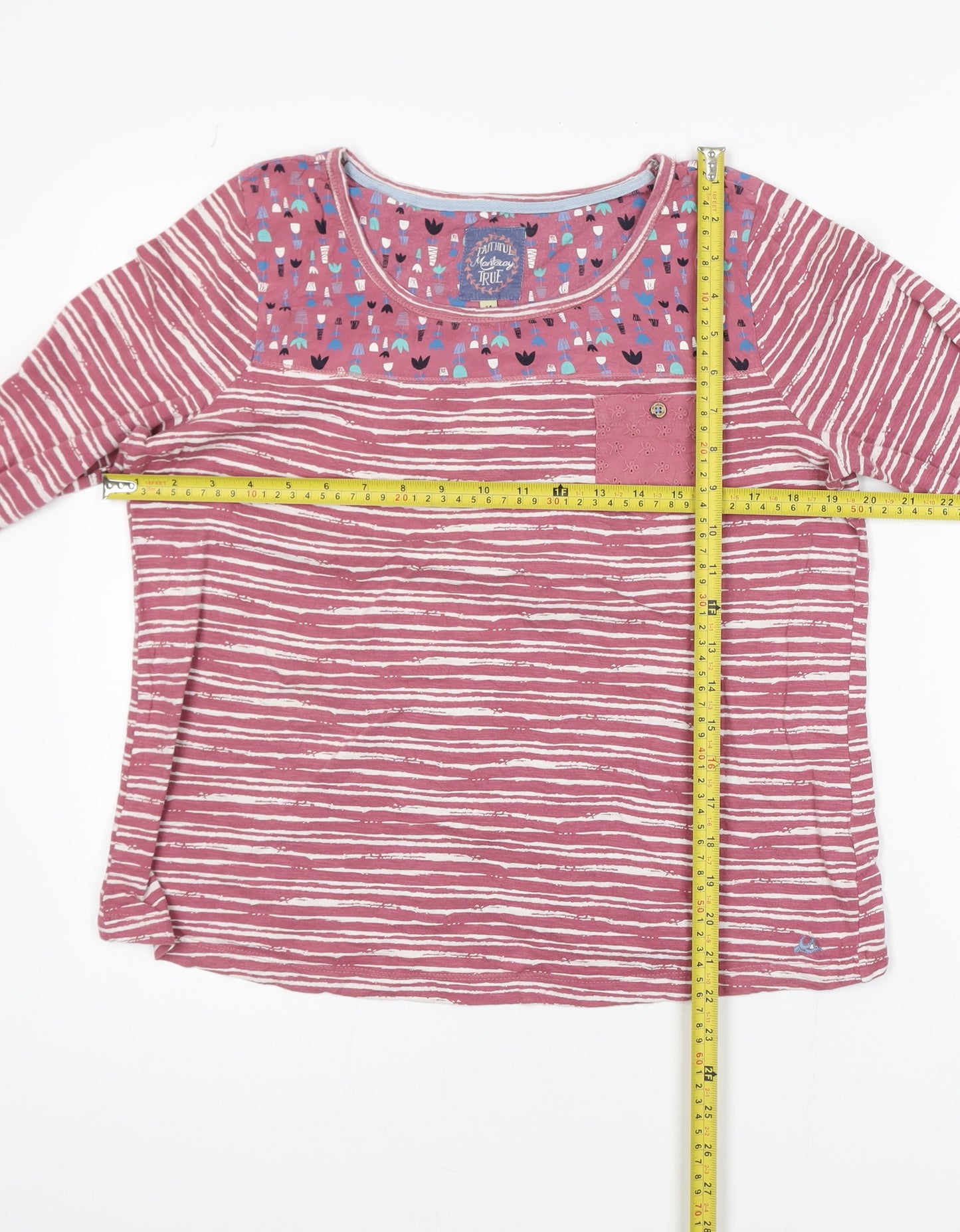 Mantaray Women Pink Striped Cotton Long Sleeve T-Shirt Size 14