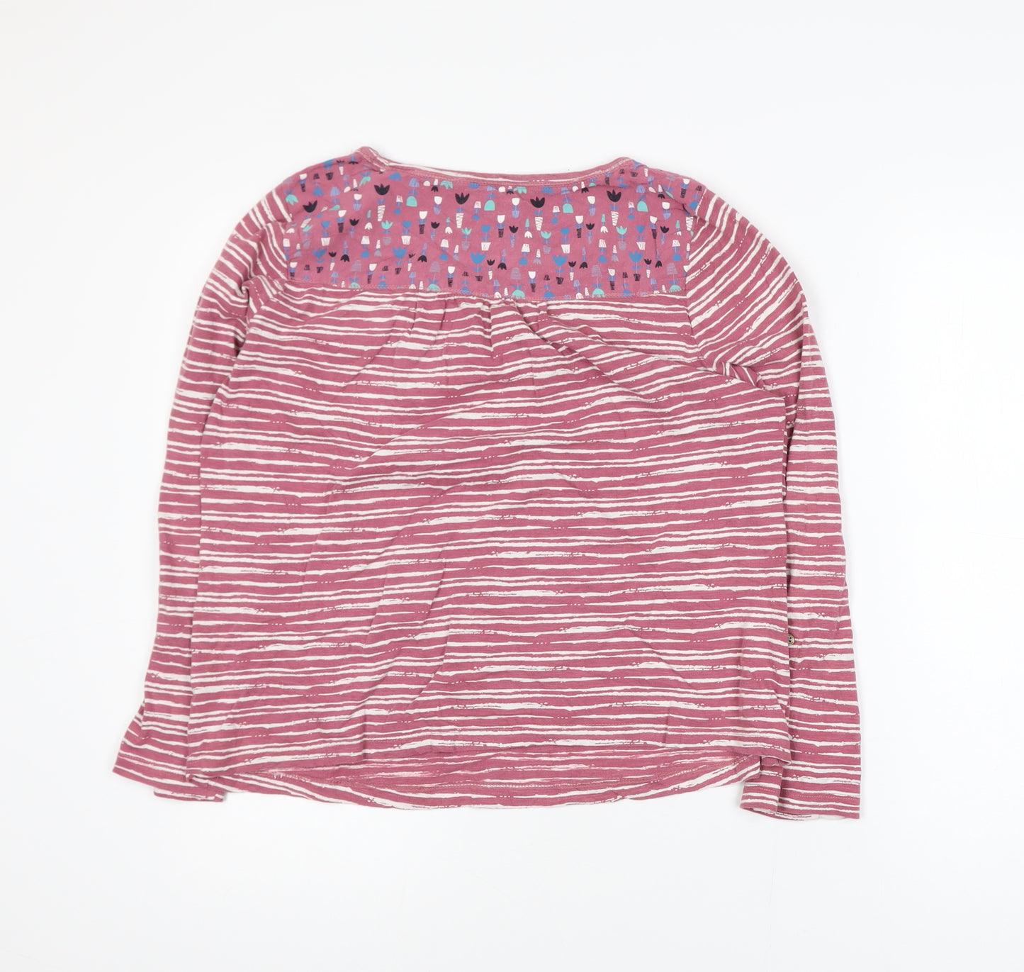 Mantaray Women Pink Striped Cotton Long Sleeve T-Shirt Size 14