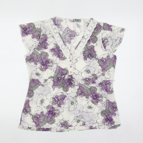 Marks and Spencer Per Una Women’s Purple Floral Lace Trim V-Neck Top Size 16