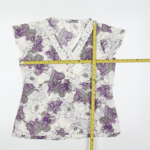Marks and Spencer Per Una Women’s Purple Floral Lace Trim V-Neck Top Size 16