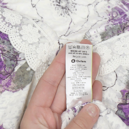 Marks and Spencer Per Una Women’s Purple Floral Lace Trim V-Neck Top Size 16