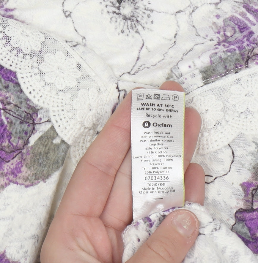 Marks and Spencer Per Una Women’s Purple Floral Lace Trim V-Neck Top Size 16