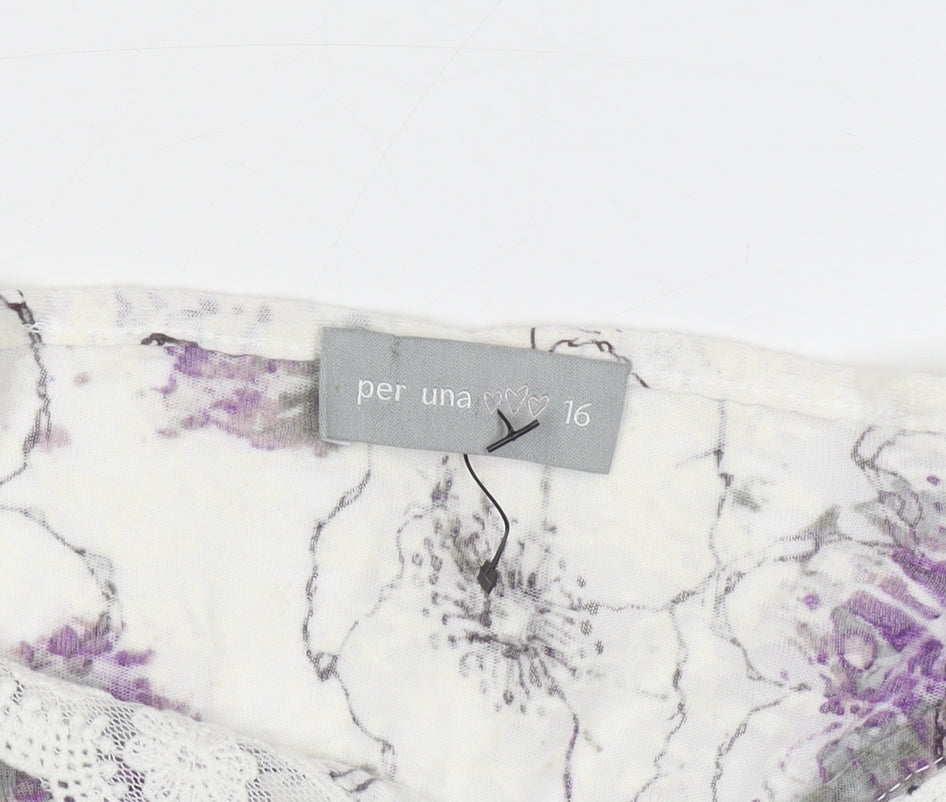 Marks and Spencer Per Una Women’s Purple Floral Lace Trim V-Neck Top Size 16