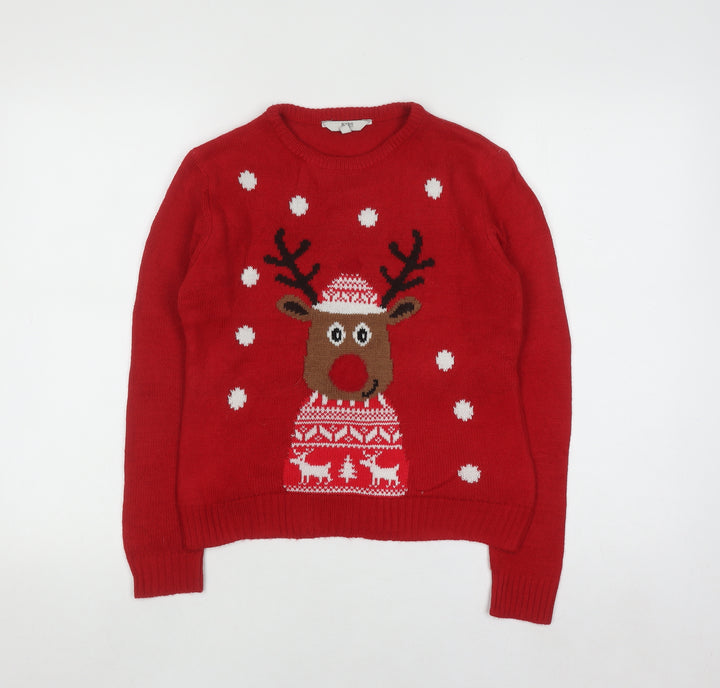Peacocks Kids Boys Red Reindeer Christmas Jumper 9-10 Years Crew Neck Knit