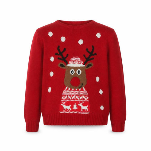 Peacocks Kids Boys Red Reindeer Christmas Jumper 9-10 Years Crew Neck Knit