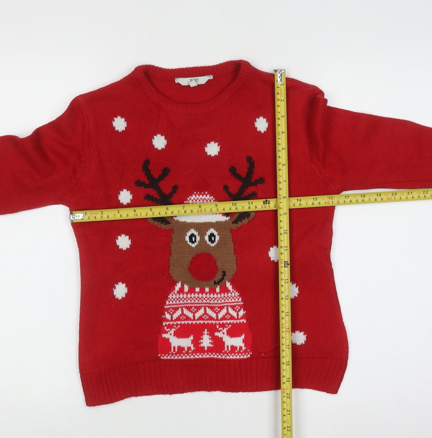 Peacocks Kids Boys Red Reindeer Christmas Jumper 9-10 Years Crew Neck Knit