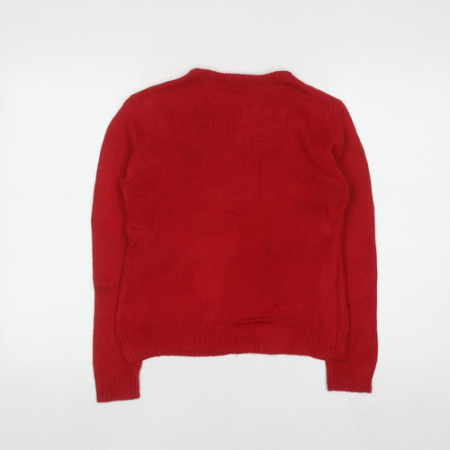 Peacocks Kids Boys Red Reindeer Christmas Jumper 9-10 Years Crew Neck Knit