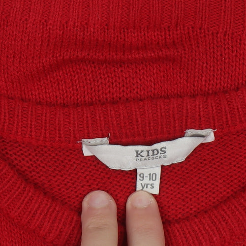 Peacocks Kids Boys Red Reindeer Christmas Jumper 9-10 Years Crew Neck Knit