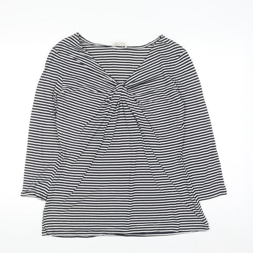 Linea Women’s Black Striped 3/4 Sleeve V-Neck Jersey Top XL
