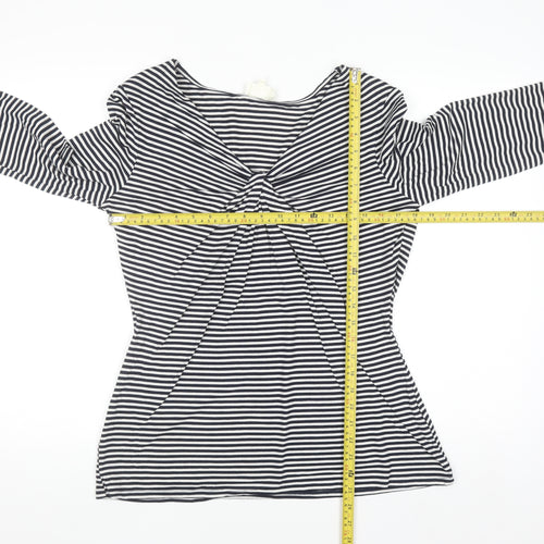 Linea Women’s Black Striped 3/4 Sleeve V-Neck Jersey Top XL
