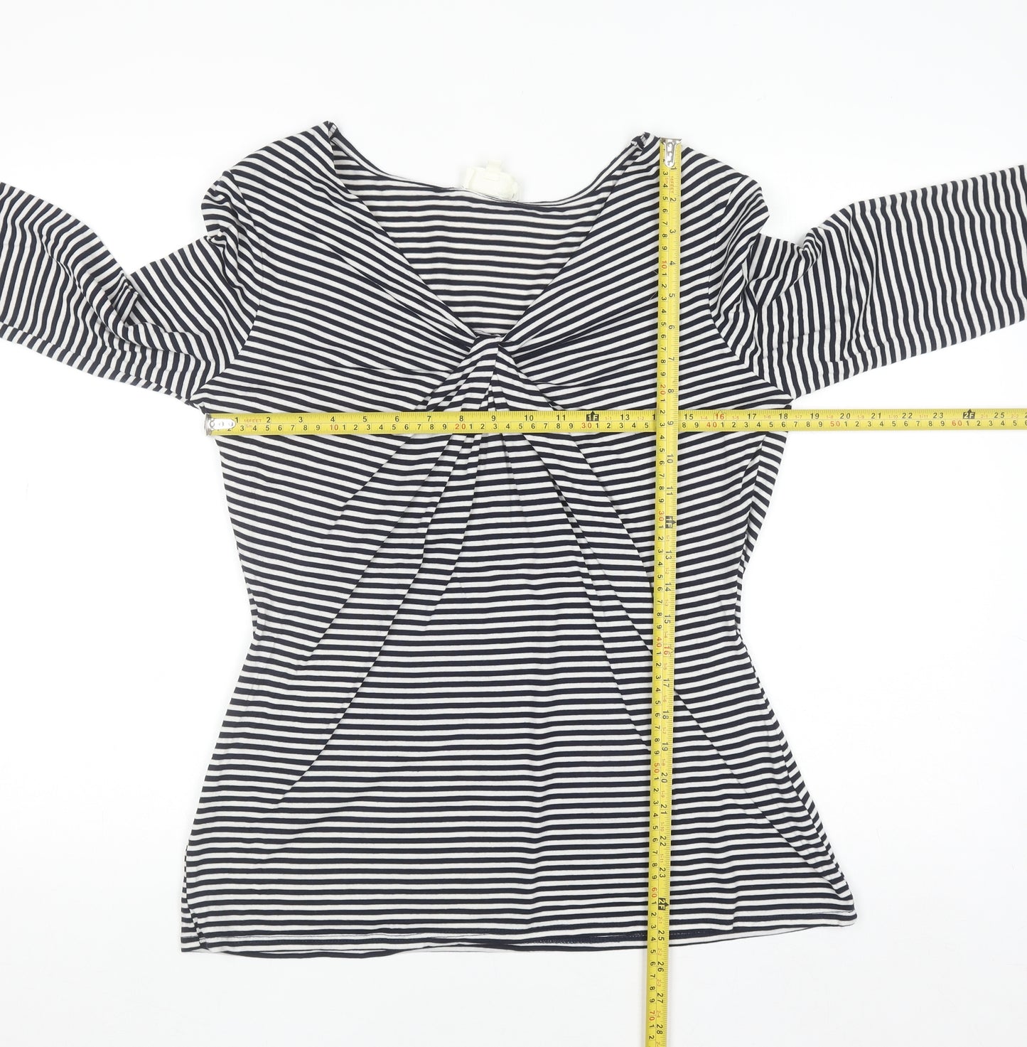 Linea Women’s Black Striped 3/4 Sleeve V-Neck Jersey Top XL